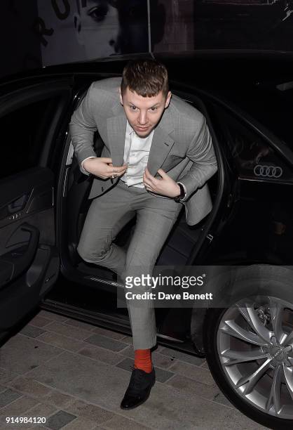 Professor Green arrives in an Audi at the InStyle EE Rising Star Party at Granary Square on February 6, 2018 in London, England.