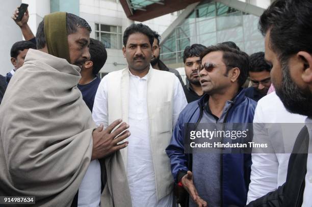 Bollywood actor and politician Rajpal Yadav met with the family members of Noida fake encounter victim Jitendra Yadav at Fortis hospital on February...
