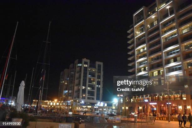 herzliya marina at night, israel. - herzliya marina stock-fotos und bilder
