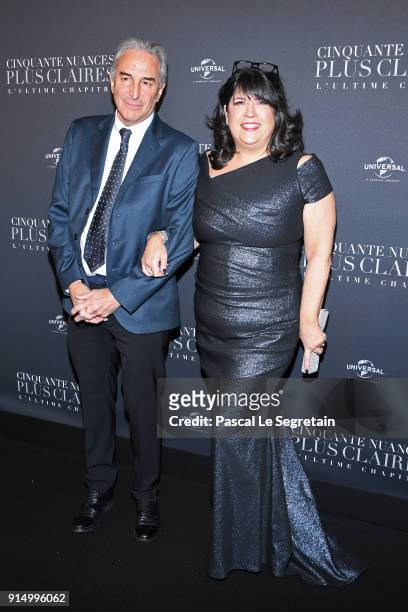 Marcus Viscidi and E.L. James attend "Fifty Shades Freed - 50 Nuances Plus Claires" Premiere at Salle Pleyel on February 6, 2018 in Paris, France.