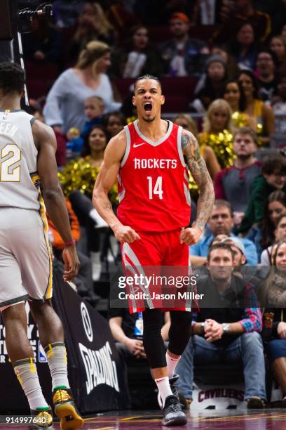 Gerald Green of the Houston Rockets celebrates after scoring during the second half against the Cleveland Cavaliers at Quicken Loans Arena on...