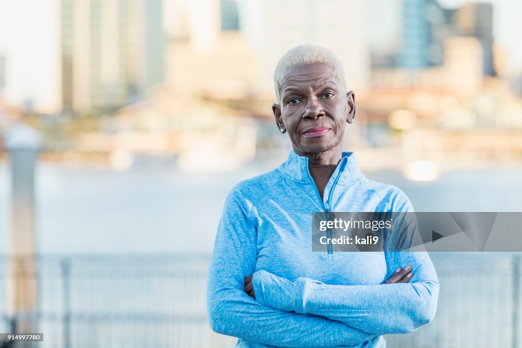 Portrait of senior African-American woman outdoors