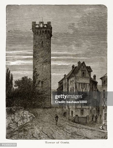 turm von goetz in heilbronn, deutschland ca. 1887 - heilbronn stock-grafiken, -clipart, -cartoons und -symbole