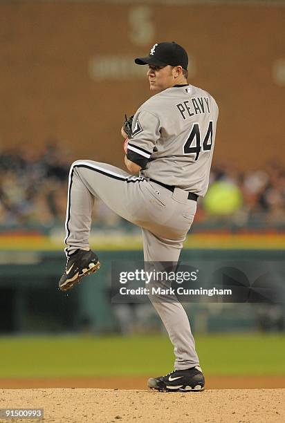Jake Peavy of the Chicago White Sox pitches against the Detroit Tigers during the game at Comerica Park on October 2, 2009 in Detroit, Michigan. The...