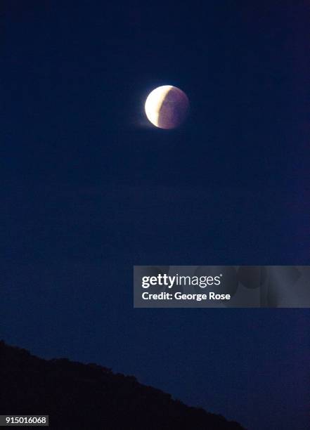 Super blue blood moon" lunar eclipse is viewed in the early morning hours of January 31 in Buellton, California. Because of its close proximity to...