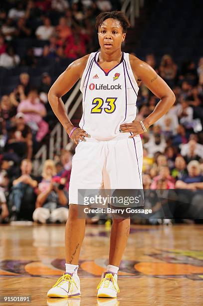 Cappie Pondexter of the Phoenix Mercury takes a break from the action in Game Two of the Western Conference Finals against the Los Angeles Sparks...