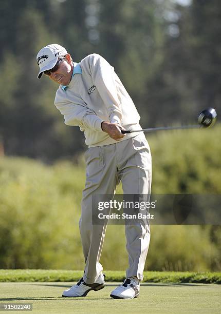 Mark McNulty hits a drive during the third round of the JELD-WEN Tradition held at Crosswater Club at Sunriver on August 22, 2009 in Sunriver, Oregon.
