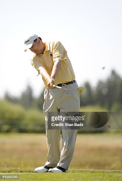 Loren Roberts hits a drive during the third round of the JELD-WEN Tradition held at Crosswater Club at Sunriver on August 22, 2009 in Sunriver,...