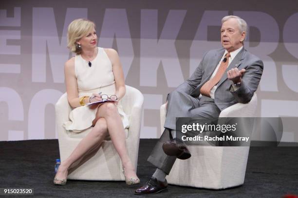 Chief Marketing Officer, Oath, Allie Kline and Chief Executive Officer, Verizon, Lowell McAdam speak onstage during The 2018 MAKERS Conference at...