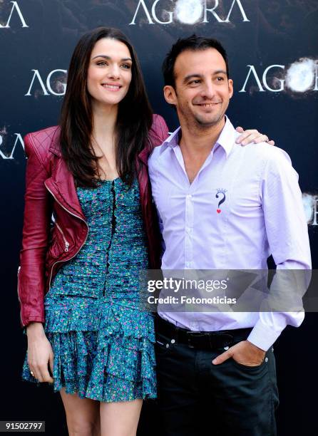 Actress Raquel Weisz and director Alejandro Amenabar attend the "Agora" photocall at the Biblioteca Nacional on October 6, 2009 in Madrid, Spain.