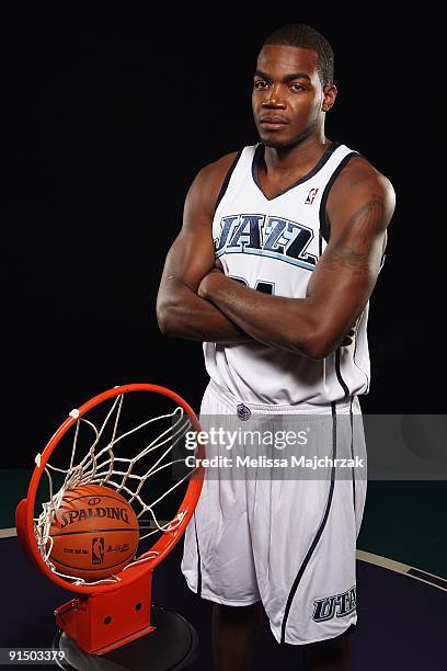 Paul Millsap of the Utah Jazz poses for a portrait during 2009 NBA Media Day on September 25, 2009 at Zions Basketball Center in Salt Lake City,...