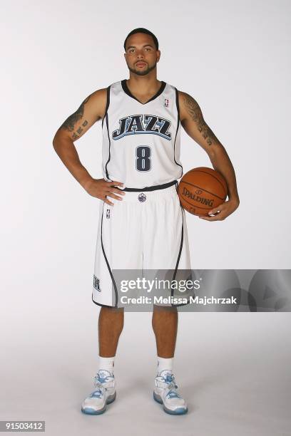 Deron Williams of the Utah Jazz poses for a portrait during 2009 NBA Media Day on September 25, 2009 at Zions Basketball Center in Salt Lake City,...