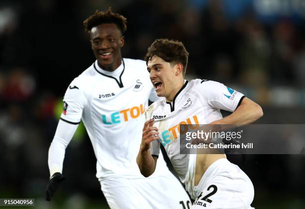 Daniel James of Swansea City celebrates after scoring his sides eigth goal during The Emirates FA Cup Fourth Round match between Swansea City and...