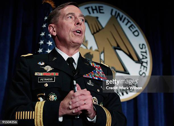 Army Gen. David Petraeus speaks during the Convention and Exposition of the Association of the United States Army at the Convention Center October 6,...