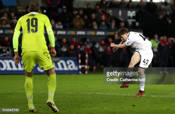 Daniel James of Swansea City scores his sides eigth goal during The Emirates FA Cup Fourth Round match between Swansea City and Notts County at the...