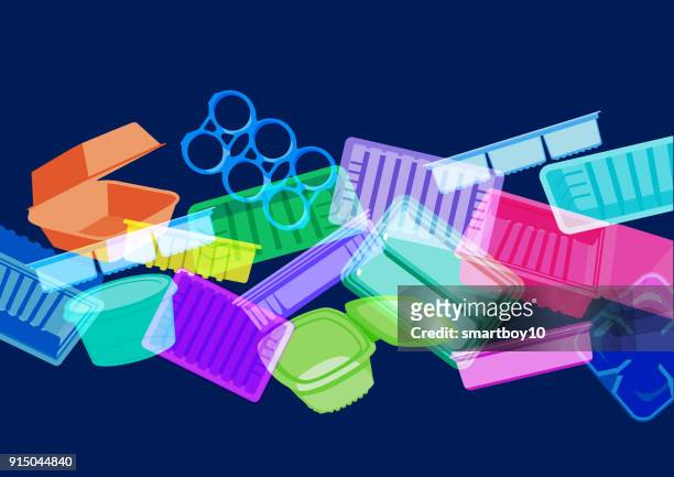 kunststoff essen-container, trays oder verpackung - müllkippe stock-grafiken, -clipart, -cartoons und -symbole