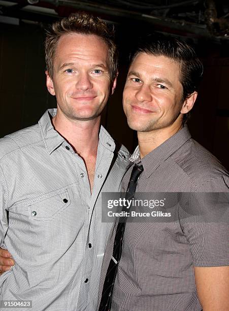 Neil Patrick Harris and David Burtka visit backstage "Superior Doughnuts" on Broadway at The Music Box Theater on October 6, 2009 in New York, New...