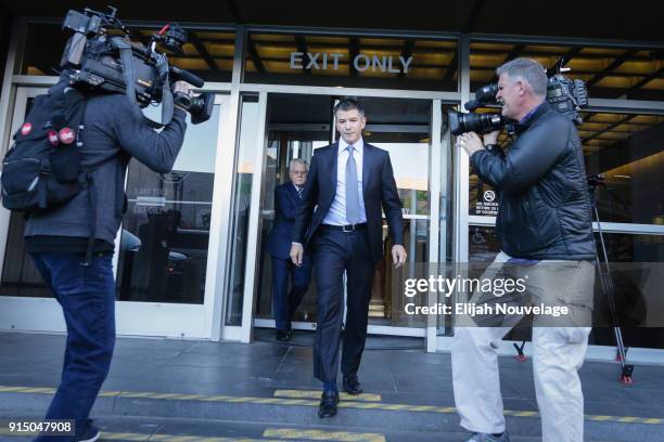 Former Uber CEO Travis Kalanick leaves the Philip Burton Federal Building after testifying on day two of the trial between Waymo and Uber...