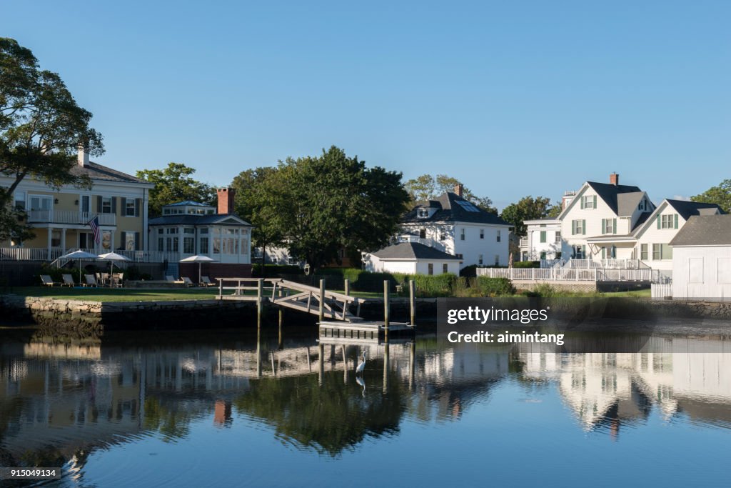 Houses by pond in Mystic of Connecticut