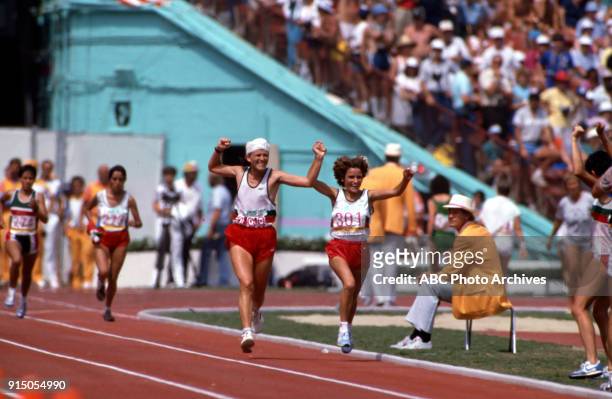 Los Angeles, CA Women's Track marathon competition, Memorial Coliseum, at the 1984 Summer Olympics, August 5, 1984.
