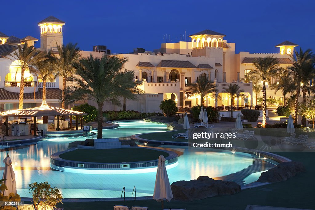 Beautiful Resort Pool on evening.