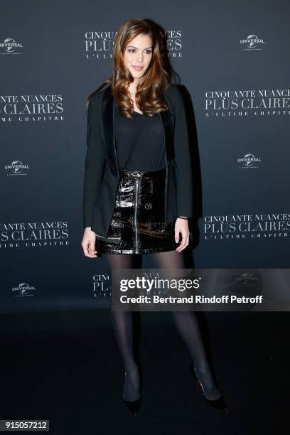 Miss France 2016 and Miss Univers 2016, Iris Mittenaere attends the "Fifty Shades Freed - 50 Nuances Plus Clair" Paris Premiere at Salle Pleyel on...