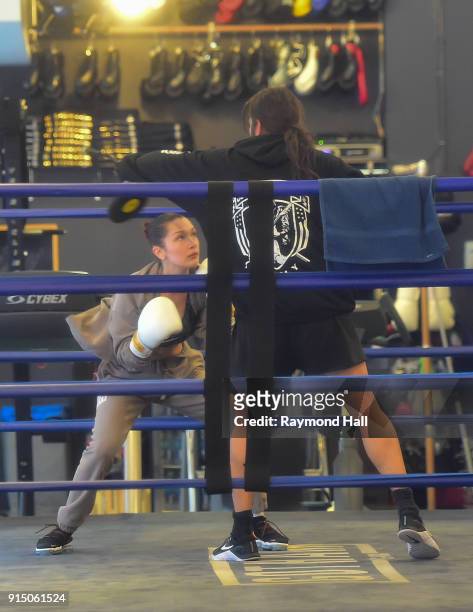 Model Bella Hadid is seen at Gotham Boxing GYM on February 6, 2018 in New York City.