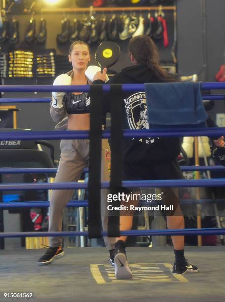 Model Bella Hadid is seen at Gotham Boxing GYM on February 6, 2018 in New York City.