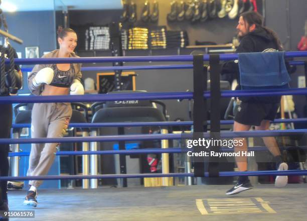 Model Bella Hadid is seen at Gotham Boxing GYM on February 6, 2018 in New York City.