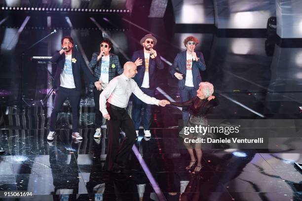 Lo Stato Sociale attend the first night of the 68. Sanremo Music Festival on February 6, 2018 in Sanremo, Italy.