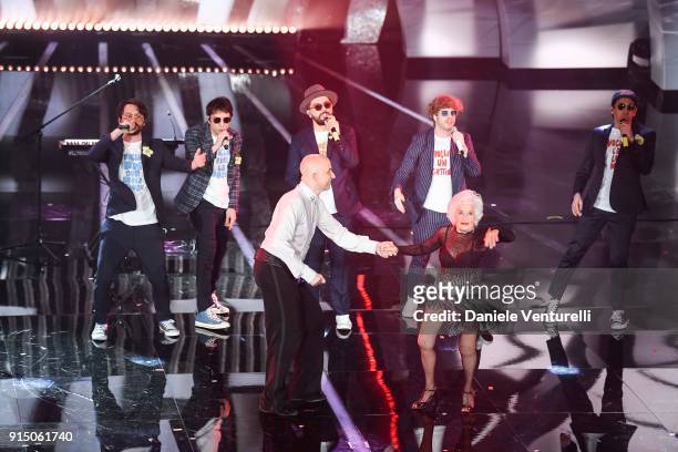 Lo Stato Sociale attend the first night of the 68. Sanremo Music Festival on February 6, 2018 in Sanremo, Italy.