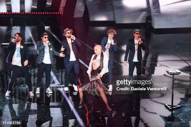 Lo Stato Sociale attend the first night of the 68. Sanremo Music Festival on February 6, 2018 in Sanremo, Italy.
