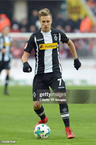 Patrick Herrmann of Moenchengladbach controls the ball during the Bundesliga match between 1. FC Koeln and Borussia Moenchengladbach at...