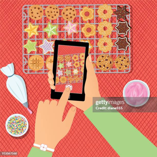 cooking and baking from above - rolling pin overhead stock illustrations