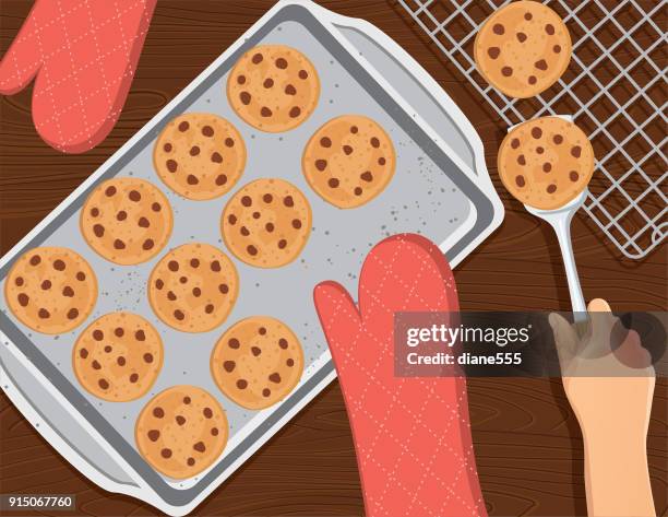 cooking and baking from above - baking sheet stock illustrations
