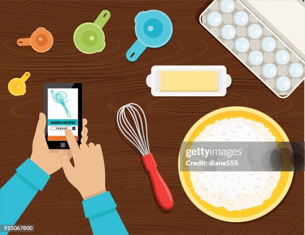 cooking and baking from above - baking ingredients overhead stock illustrations