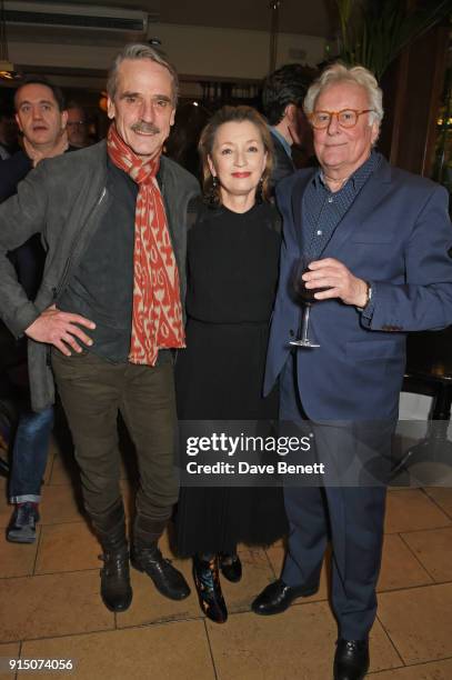 Jeremy Irons, Lesley Manville and Sir Richard Eyre attend the press night after party of "Long Day's Journey Into Night" at Browns on February 6,...