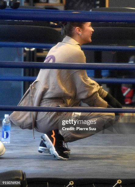 Bella Hadid is seen boxing on February 6, 2018 in New York City.