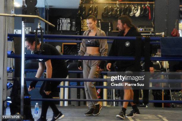 Bella Hadid is seen boxing on February 6, 2018 in New York City.