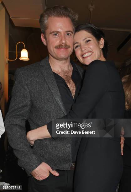 Cast member Rory Keenan and Gemma Arterton attend the press night after party of "Long Day's Journey Into Night" at Browns on February 6, 2018 in...