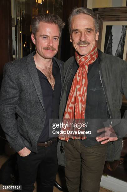 Cast members Rory Keenan and Jeremy Irons attend the press night after party of "Long Day's Journey Into Night" at Browns on February 6, 2018 in...