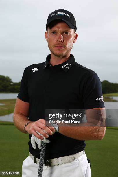 Danny Willett of England poses for a portrait during the pro-am ahead of the World Super 6 at Lake Karrinyup Country Club on February 7, 2018 in...