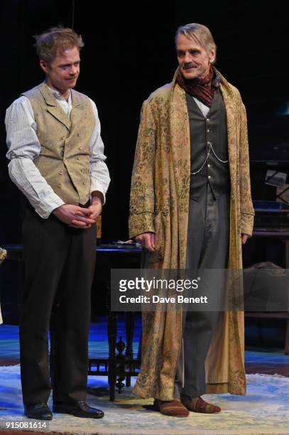 Cast members Rory Keenan and Jeremy Irons bow at the curtain call during the press night performance of "Long Day's Journey Into Night" at Wyndhams...
