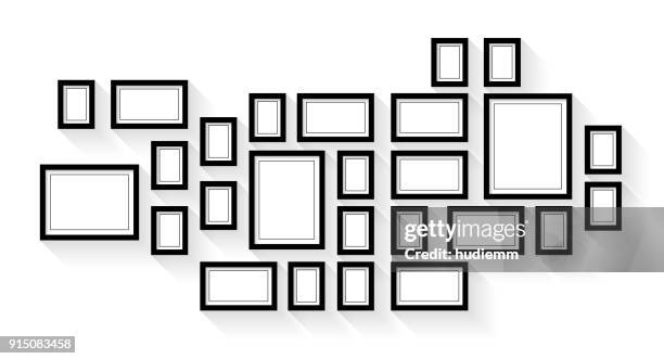 vector vintage picture frame set isolated on white background - empty gallery interior stock illustrations