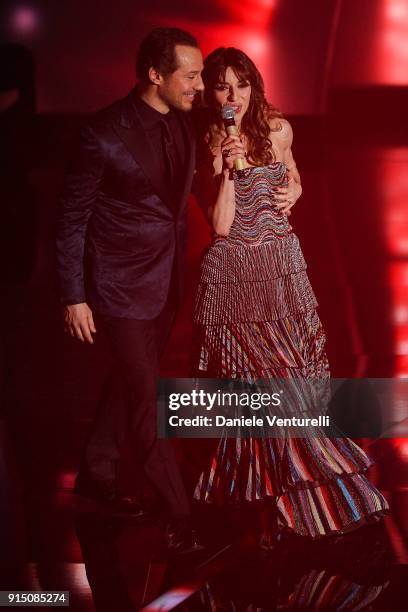 Stefano Accorsi and Sabrina Impacciatore attend the first night of the 68. Sanremo Music Festival on February 6, 2018 in Sanremo, Italy.