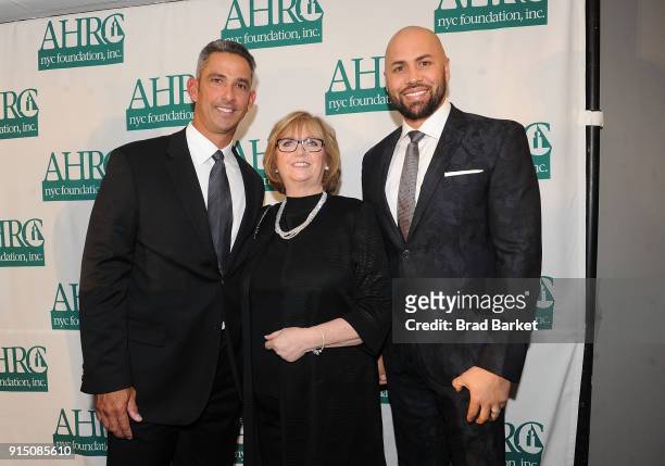 Jorge Pasada, Diana Munson and Carlos Beltran attend the 2018 Thurman Munson Awards Dinner at Grand Hyatt New York on February 6, 2018 in New York...