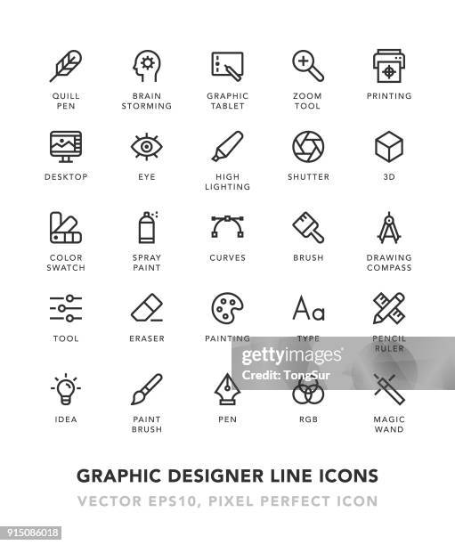 illustrations, cliparts, dessins animés et icônes de ligne de concepteur graphique icons - agence de design