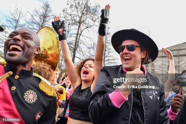 Regine Chassagne and Win Butler of Arcade Fire attend the Inaugural Krewe du Kanaval in Congo Sqaure on February 6, 2018 in New Orleans, Louisiana.