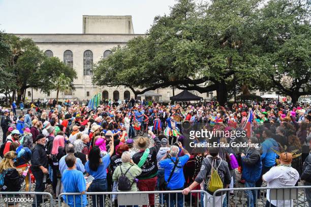 General view of the atmosphere in Congo Square during the Inaugural Krewe du Kanaval on February 6, 2018 in New Orleans, Louisiana.