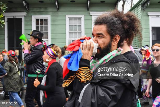 Ashton Hines parades through the Treme neighborhood during the Inaugural Krewe du Kanaval on February 6, 2018 in New Orleans, Louisiana.